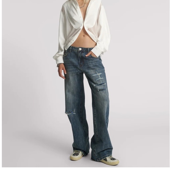 One Teaspoon Denim - One Teaspoon Boyfriend Denim Jeans Lightly Distressed Mid Wash 100% Cotton